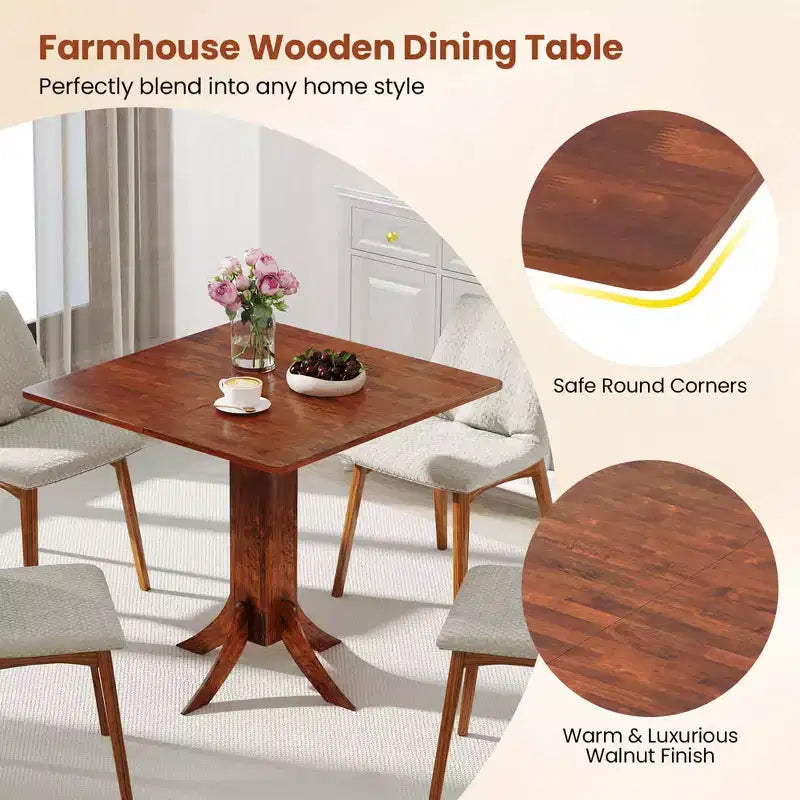 Costway Square Dining Table with Pedestal Base 33 Wooden Kitchen Table for 2-4 People
