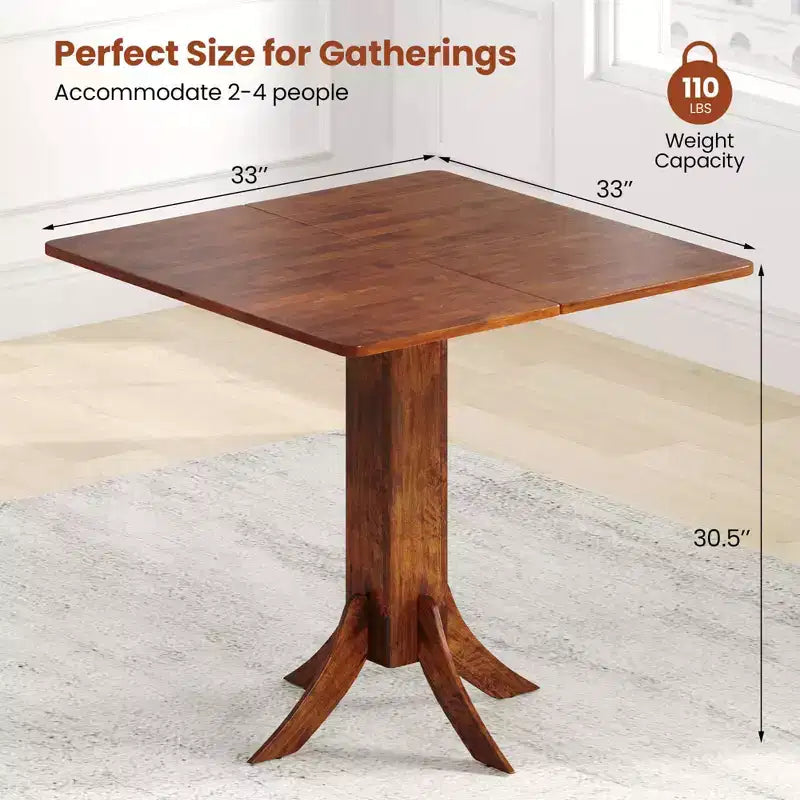 Costway Square Dining Table with Pedestal Base 33 Wooden Kitchen Table for 2-4 People