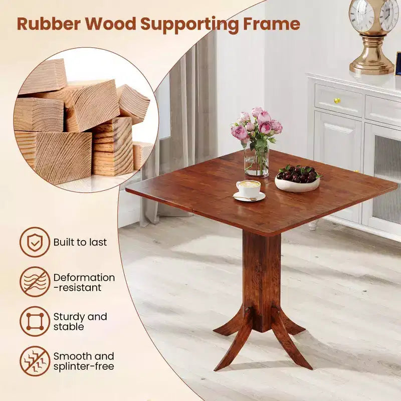Costway Square Dining Table with Pedestal Base 33 Wooden Kitchen Table for 2-4 People