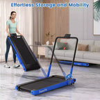 Tapis Roulant Pieghevole 3-in-1 Costway con App Intelligenti Telecomando Display LED e Altoparlanti Blu/Argento