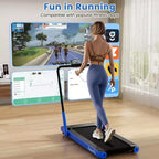 Tapis Roulant Pieghevole 3-in-1 Costway con App Intelligenti Telecomando Display LED e Altoparlanti Blu/Argento