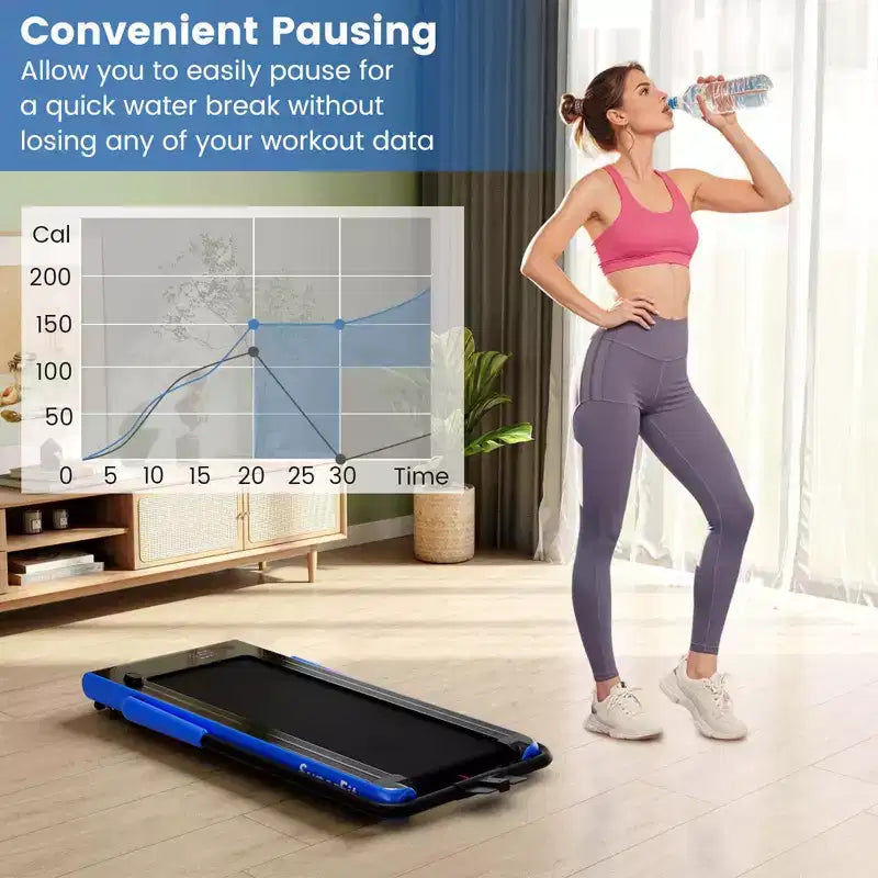 Tapis Roulant Pieghevole 3-in-1 Costway con App Intelligenti Telecomando Display LED e Altoparlanti Blu/Argento