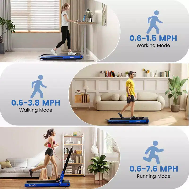 Tapis Roulant Pieghevole 3-in-1 Costway con App Intelligenti Telecomando Display LED e Altoparlanti Blu/Argento