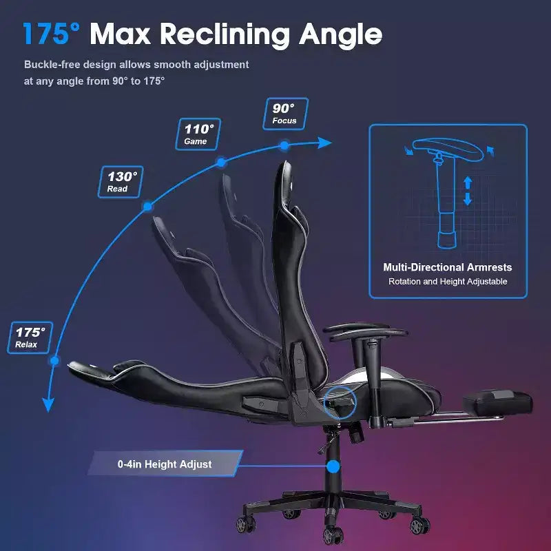 Douxlife Poltrona Gaming Ergonomica Moderna con Massaggio a 7 Punti, Poggiapiedi e Braccioli Regolabili, Nero Grigio