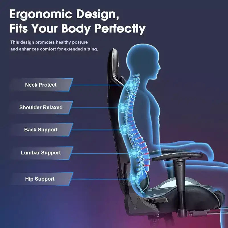 Douxlife Poltrona Gaming Ergonomica Moderna con Massaggio a 7 Punti, Poggiapiedi e Braccioli Regolabili, Nero Grigio