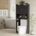 HOMCOM Mobiletto portaoggetti da bagno sopra il WC, mobiletto da bagno in stile rustico con ante scorrevoli e ripiano regolabile, porta rotoli di carta igienica