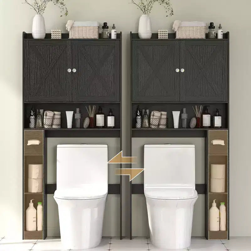 HOMCOM Mobiletto portaoggetti da bagno sopra il WC, mobiletto da bagno in stile rustico con ante scorrevoli e ripiano regolabile, porta rotoli di carta igienica