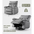 Oversized Recliner Chair for Adults - PU Leather Recliner Sofa with High-Density Foam, Wide Seat & Smooth Manual Recline