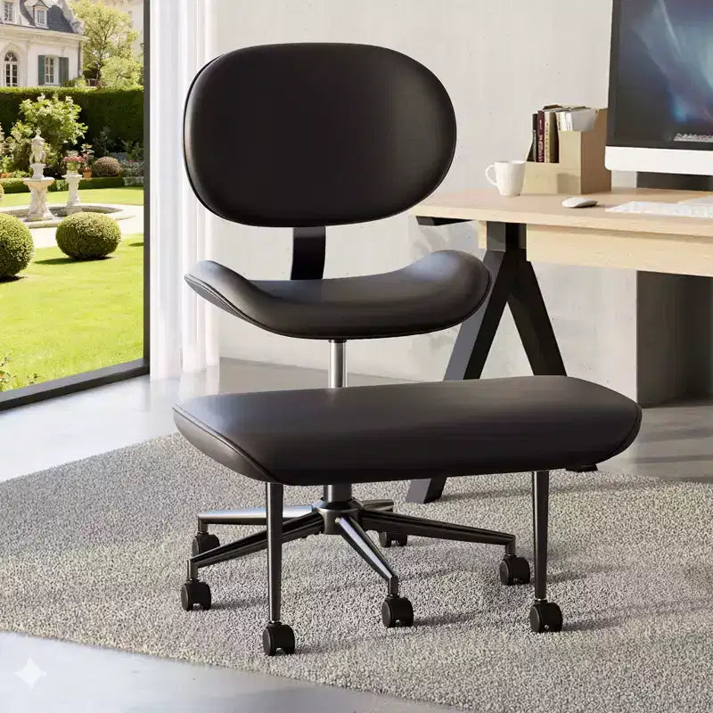 Pinmoco Sedia da ufficio senza braccioli con gambe incrociate, seduta extra larga, design girevole a 360°, sedia ergonomica da scrivania per ufficio, gaming e meditazione