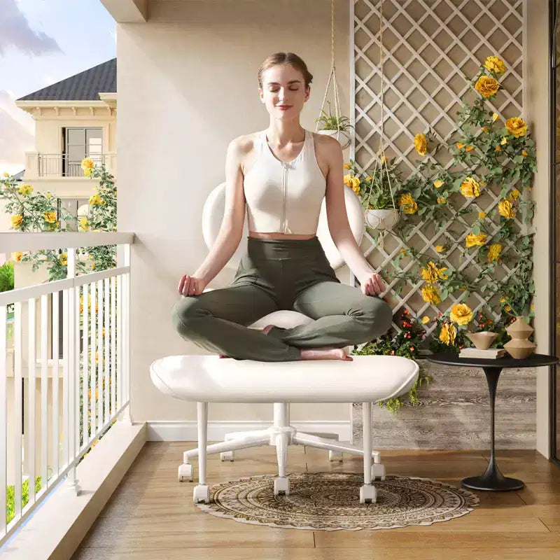 Pinmoco Sedia da ufficio senza braccioli con gambe incrociate, seduta extra larga, design girevole a 360°, sedia ergonomica da scrivania per ufficio, gaming e meditazione