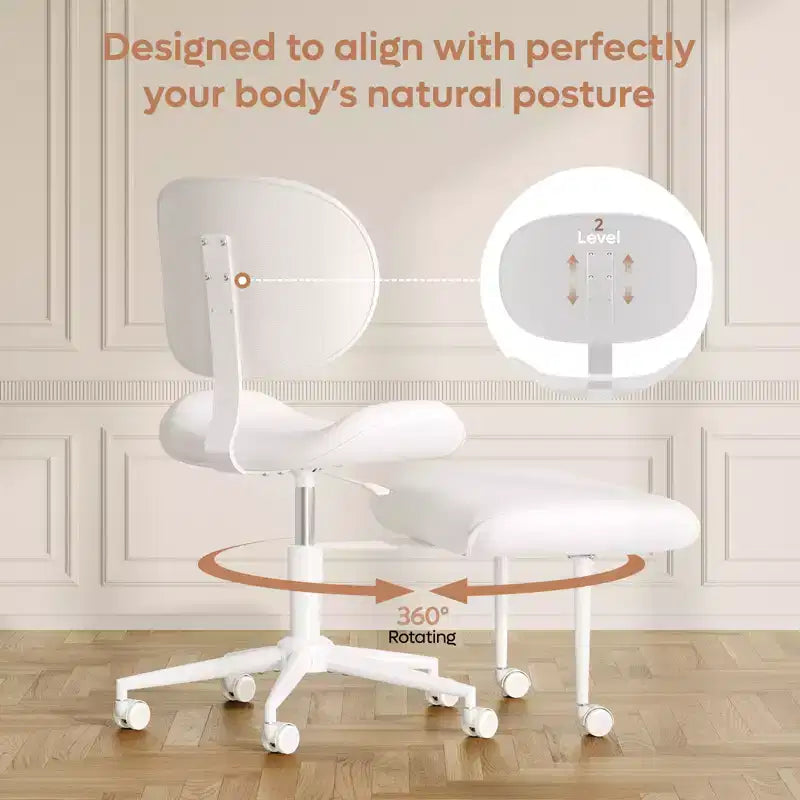 Pinmoco Sedia da ufficio senza braccioli con gambe incrociate, seduta extra larga, design girevole a 360°, sedia ergonomica da scrivania per ufficio, gaming e meditazione