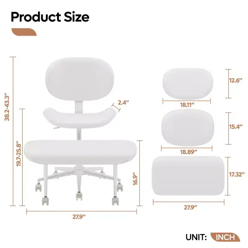 Pinmoco Sedia da ufficio senza braccioli con gambe incrociate, seduta extra larga, design girevole a 360°, sedia ergonomica da scrivania per ufficio, gaming e meditazione