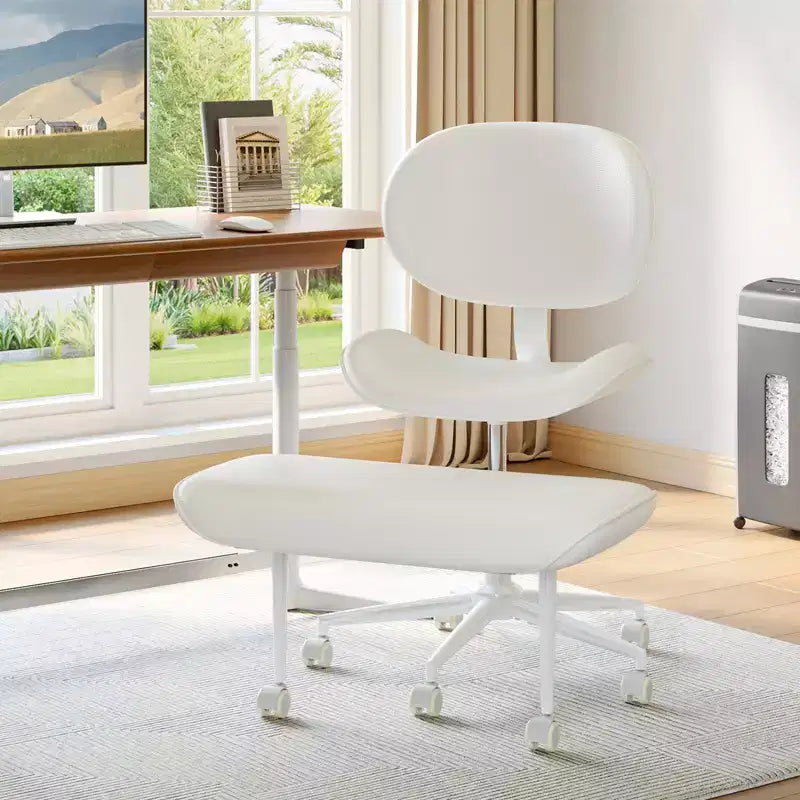 Pinmoco Sedia da ufficio senza braccioli con gambe incrociate, seduta extra larga, design girevole a 360°, sedia ergonomica da scrivania per ufficio, gaming e meditazione