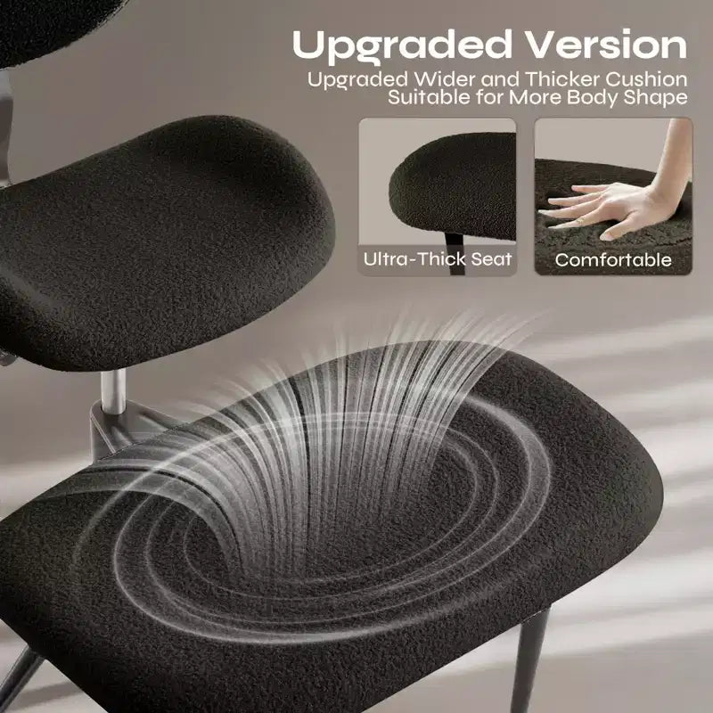 Pinmoco Sedia da ufficio senza braccioli con gambe incrociate, seduta extra larga, design girevole a 360°, sedia ergonomica da scrivania per ufficio, gaming e meditazione