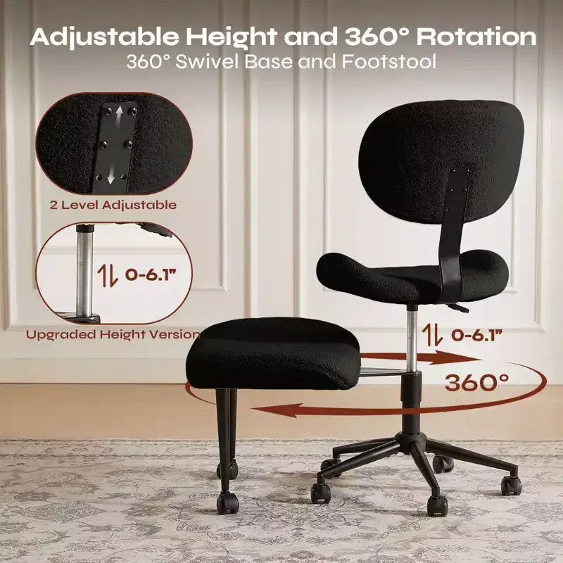 Pinmoco Sedia da ufficio senza braccioli con gambe incrociate, seduta extra larga, design girevole a 360°, sedia ergonomica da scrivania per ufficio, gaming e meditazione