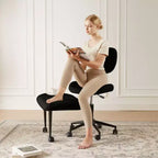 Pinmoco Sedia da ufficio senza braccioli con gambe incrociate, seduta extra larga, design girevole a 360°, sedia ergonomica da scrivania per ufficio, gaming e meditazione