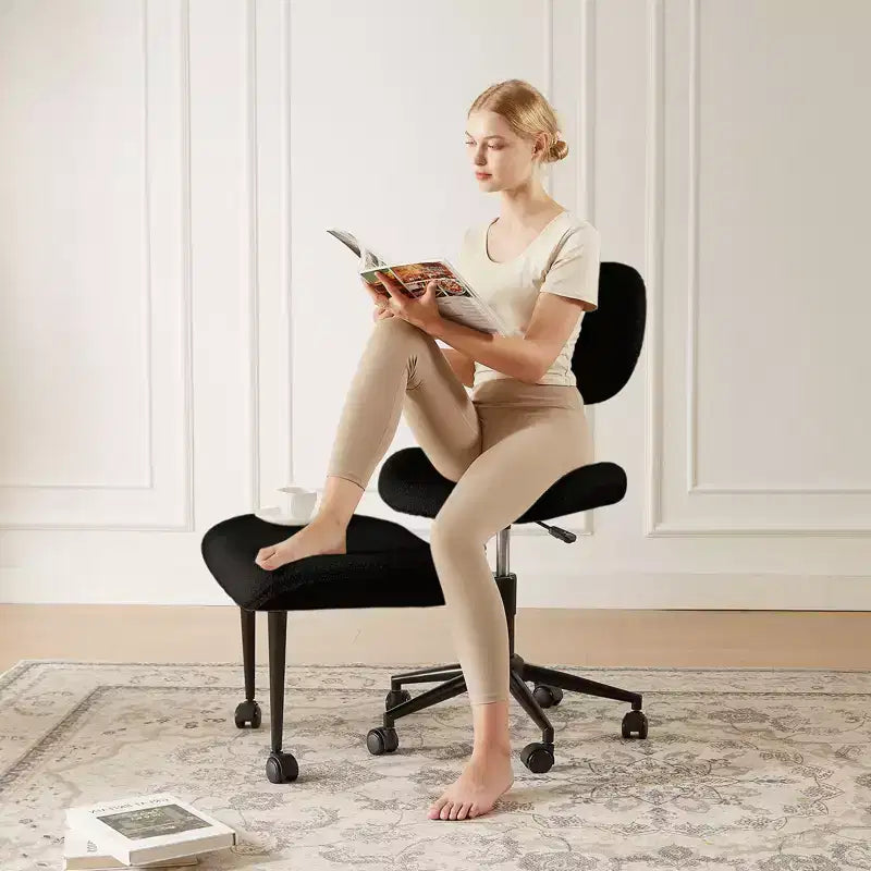 Pinmoco Sedia da ufficio senza braccioli con gambe incrociate, seduta extra larga, design girevole a 360°, sedia ergonomica da scrivania per ufficio, gaming e meditazione