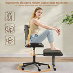 Pinmoco Sedia da ufficio senza braccioli con gambe incrociate, seduta extra larga, design girevole a 360°, sedia ergonomica da scrivania per ufficio, gaming e meditazione