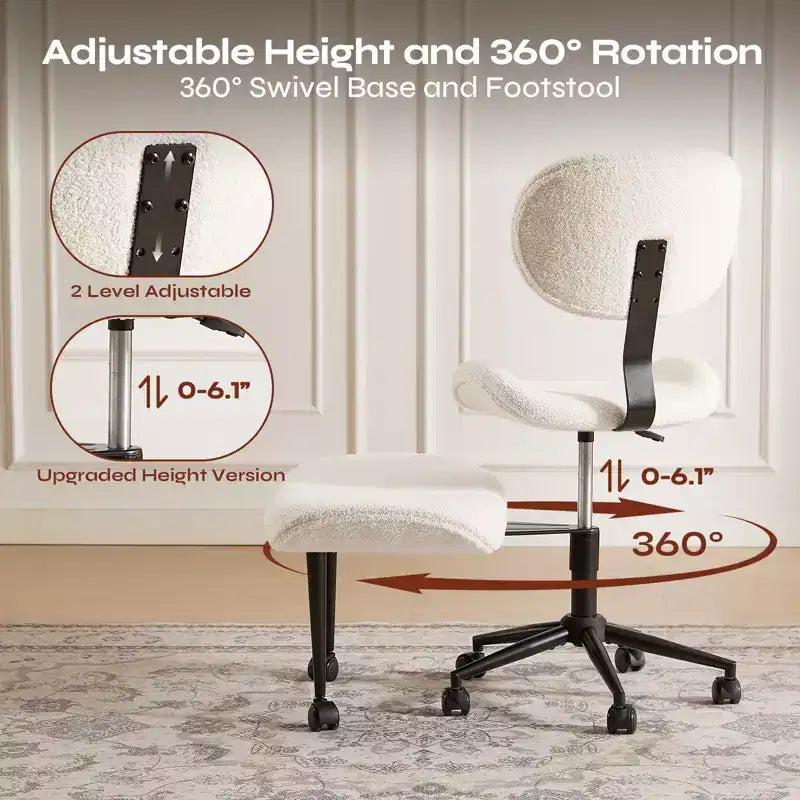 Pinmoco Sedia da ufficio senza braccioli con gambe incrociate, seduta extra larga, design girevole a 360°, sedia ergonomica da scrivania per ufficio, gaming e meditazione