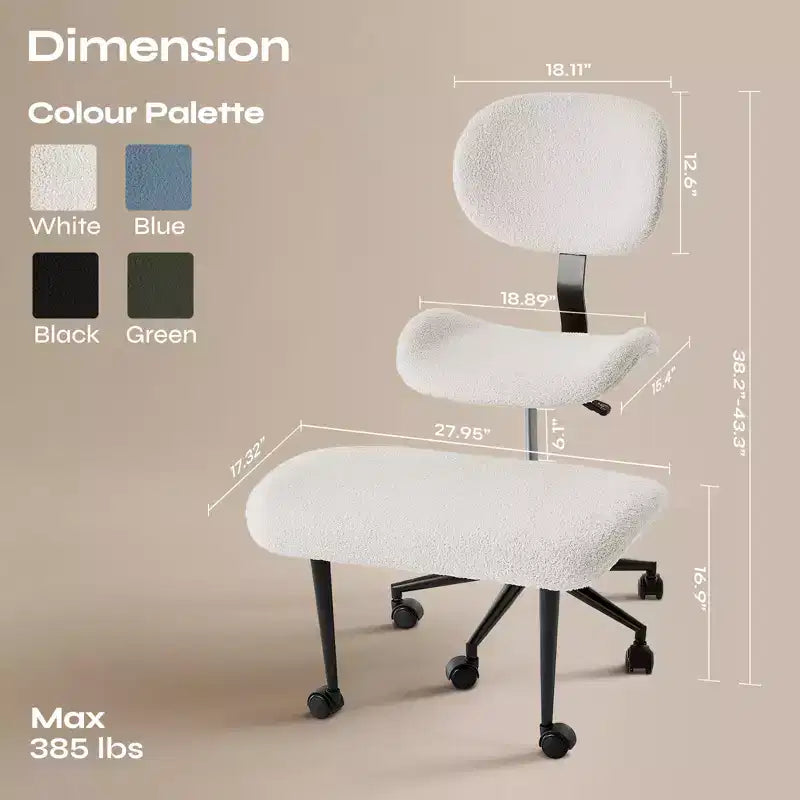 Pinmoco Sedia da ufficio senza braccioli con gambe incrociate, seduta extra larga, design girevole a 360°, sedia ergonomica da scrivania per ufficio, gaming e meditazione