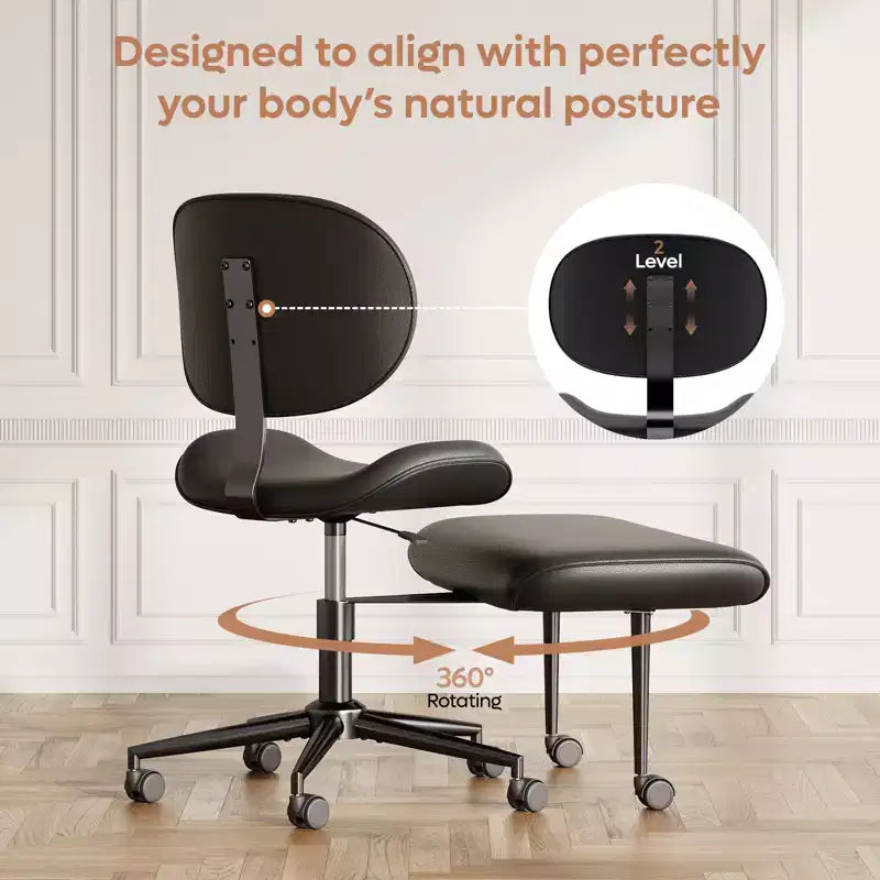 Pinmoco Sedia da ufficio senza braccioli con gambe incrociate, seduta extra larga, design girevole a 360°, sedia ergonomica da scrivania per ufficio, gaming e meditazione