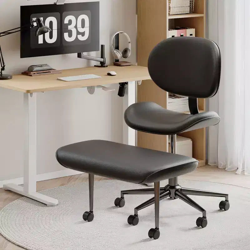 Pinmoco Sedia da ufficio senza braccioli con gambe incrociate, seduta extra larga, design girevole a 360°, sedia ergonomica da scrivania per ufficio, gaming e meditazione