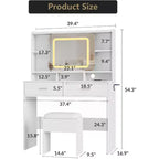 Acekool Dressers Vanity Desk with Sliding Mirror, Touch Lighting, Charging Station, 2 Drawers & Shelves, Stool, Bedroom Makeup Table