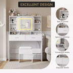 Acekool Dressers Vanity Desk with Sliding Mirror, Touch Lighting, Charging Station, 2 Drawers & Shelves, Stool, Bedroom Makeup Table