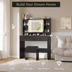 Acekool Dressers Vanity Desk with Sliding Mirror, Touch Lighting, Charging Station, 2 Drawers & Shelves, Stool, Bedroom Makeup Table