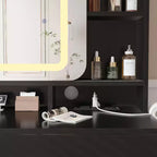 Acekool Dressers Vanity Desk with Sliding Mirror, Touch Lighting, Charging Station, 2 Drawers & Shelves, Stool, Bedroom Makeup Table
