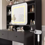 Acekool Dressers Vanity Desk with Sliding Mirror, Touch Lighting, Charging Station, 2 Drawers & Shelves, Stool, Bedroom Makeup Table