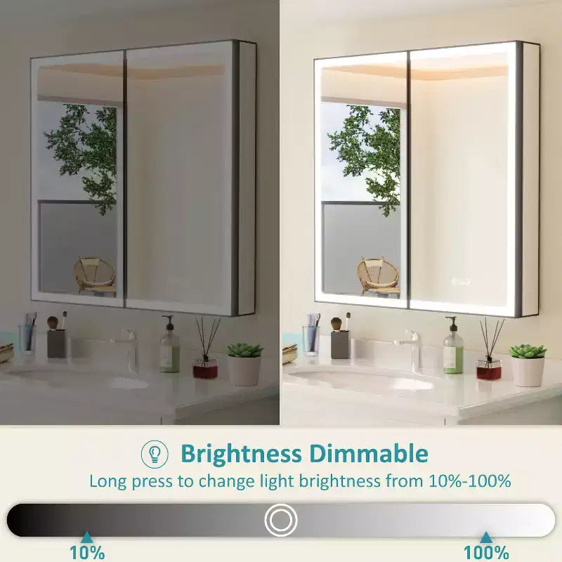 Mobiletto portamedicine grande con specchio e luce, mobiletti portamedicine da bagno a incasso/montaggio, specchio antiappannamento, ripiani regolabili, dimmerabile, nero