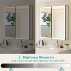 Mobiletto portamedicine grande con specchio e luce, mobiletti portamedicine da bagno a incasso/montaggio, specchio antiappannamento, ripiani regolabili, dimmerabile, nero