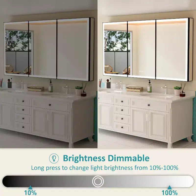 Mobiletto portamedicine grande con specchio e luce, mobiletti portamedicine da bagno a incasso/montaggio, specchio antiappannamento, ripiani regolabili, dimmerabile, nero