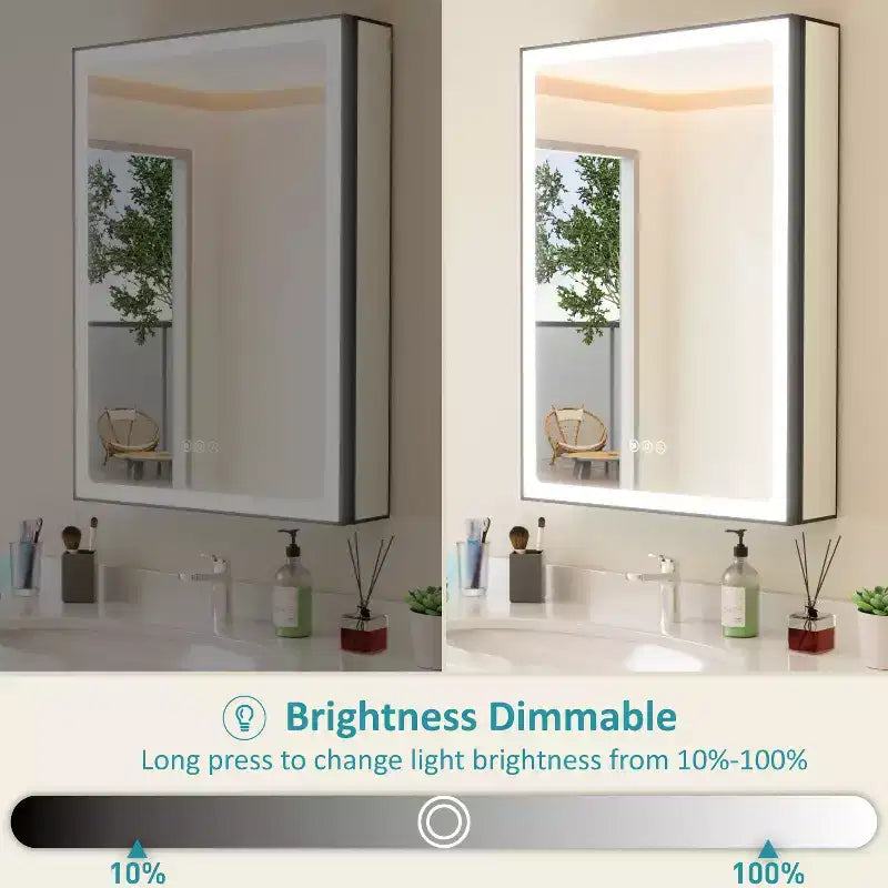 Mobiletto portamedicine grande con specchio e luce, mobiletti portamedicine da bagno a incasso/montaggio, specchio antiappannamento, ripiani regolabili, dimmerabile, nero