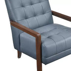 Poltrona Okak Comfy in pelle con accenti, poltrona da salotto contemporanea con cuscino trapuntato imbottito, poltrona in legno con finitura noce