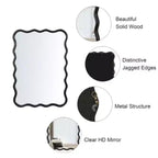 40 x 28 Solid Wood Wavy Rectangle Mirror-Black for Bathroom, Bedroom, Living Room, Dining Room, Cloakroom, Entryway