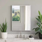 Specchio rettangolare moderno 96cm in alluminio color argento con cornice sottile, angoli retti, profondità 1,5cm