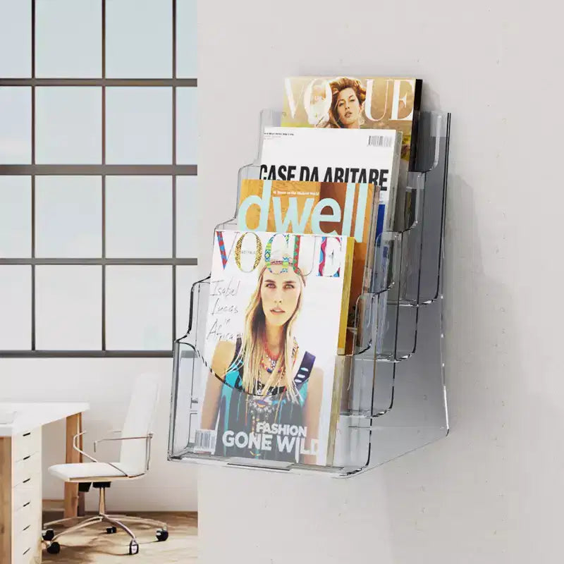 VEVOR Espositore per Brochure in Acrilico 21,6 x 27,9 cm, Porta Brochure a 4 Livelli Trasparente, Organizzatore di Letteratura in Plastica per Volantini