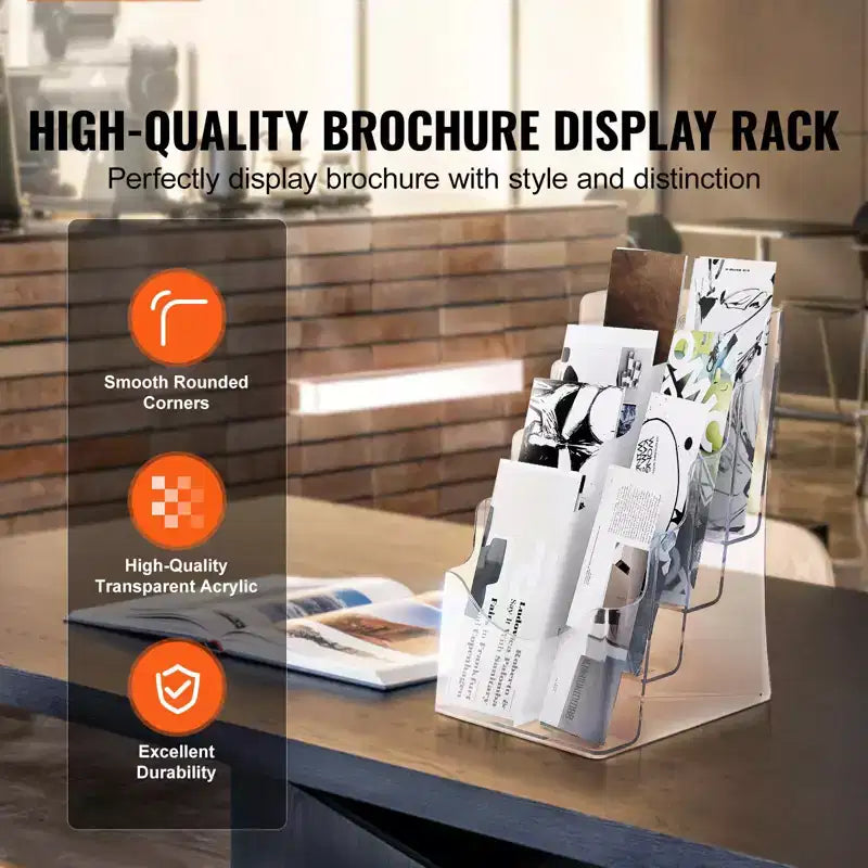 VEVOR Espositore per Brochure in Acrilico 21,6 x 27,9 cm, Porta Brochure a 4 Livelli Trasparente, Organizzatore di Letteratura in Plastica per Volantini