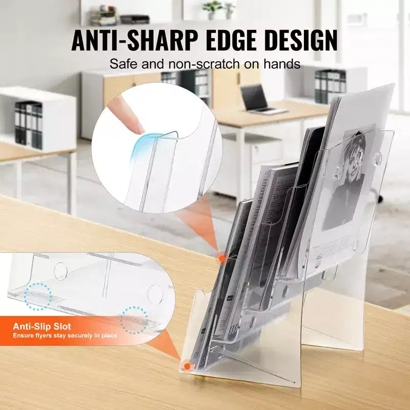 VEVOR Espositore per Brochure in Acrilico 21,6 x 27,9 cm, Porta Brochure a 4 Livelli Trasparente, Organizzatore di Letteratura in Plastica per Volantini