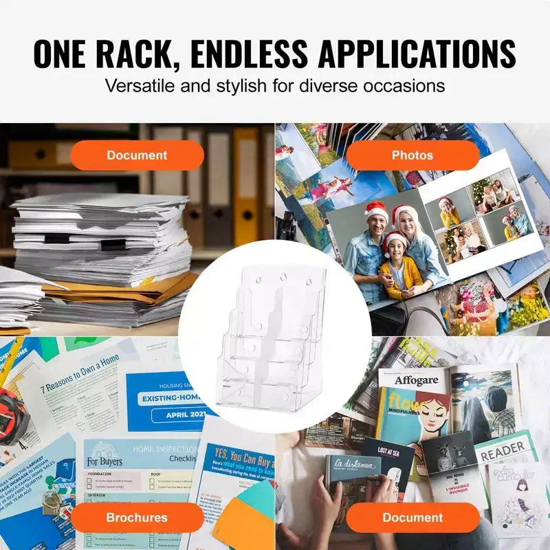 VEVOR Espositore per Brochure in Acrilico 21,6 x 27,9 cm, Porta Brochure a 4 Livelli Trasparente, Organizzatore di Letteratura in Plastica per Volantini