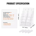 VEVOR Espositore per Brochure in Acrilico 21,6 x 27,9 cm, Porta Brochure a 4 Livelli Trasparente, Organizzatore di Letteratura in Plastica per Volantini