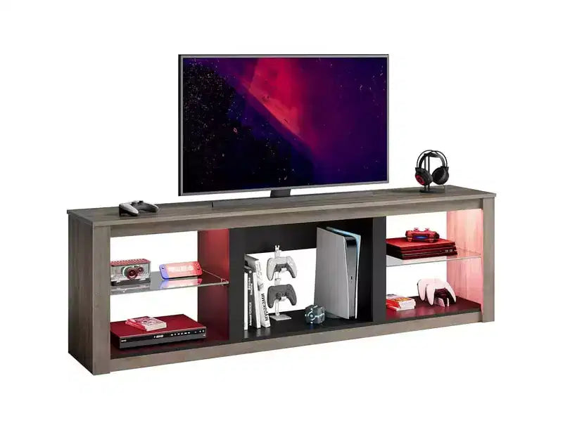 Mobile TV Bestier 71, mobile porta TV moderno per televisori fino a 75 pollici con luce LED, tavolo consolle TV con ripiani portaoggetti per soggiorno