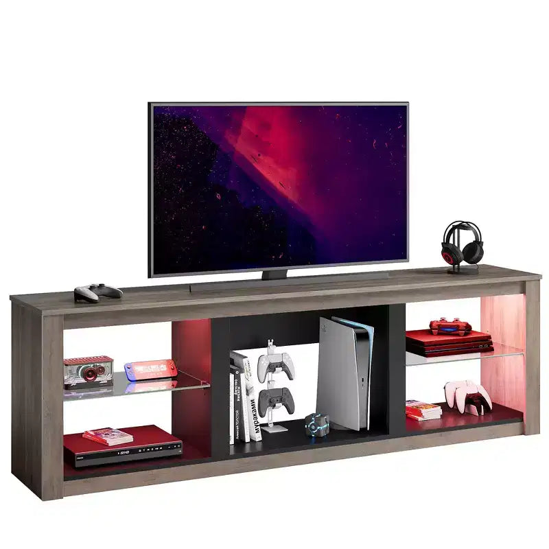 Mobile TV Bestier 71, mobile porta TV moderno per televisori fino a 75 pollici con luce LED, tavolo consolle TV con ripiani portaoggetti per soggiorno