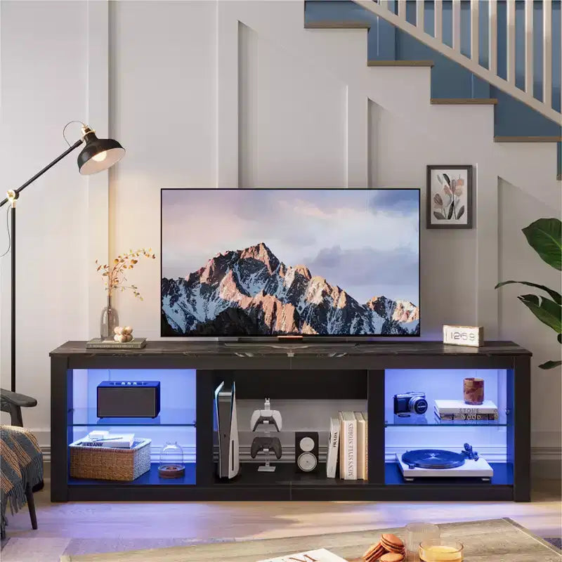 Mobile TV Bestier 71, mobile porta TV moderno per televisori fino a 75 pollici con luce LED, tavolo consolle TV con ripiani portaoggetti per soggiorno