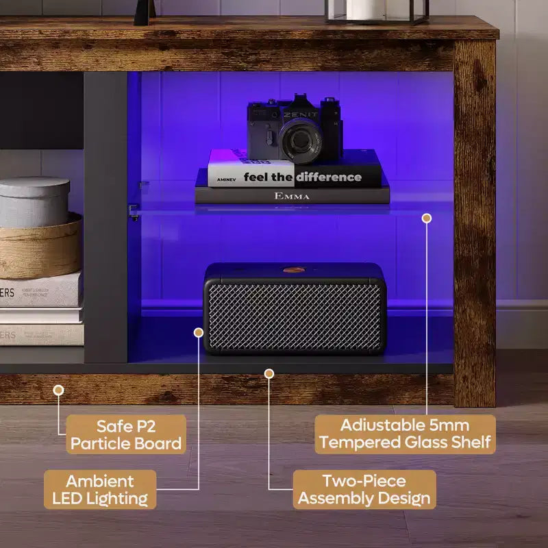 Mobile TV Bestier 71, mobile porta TV moderno per televisori fino a 75 pollici con luce LED, tavolo consolle TV con ripiani portaoggetti per soggiorno