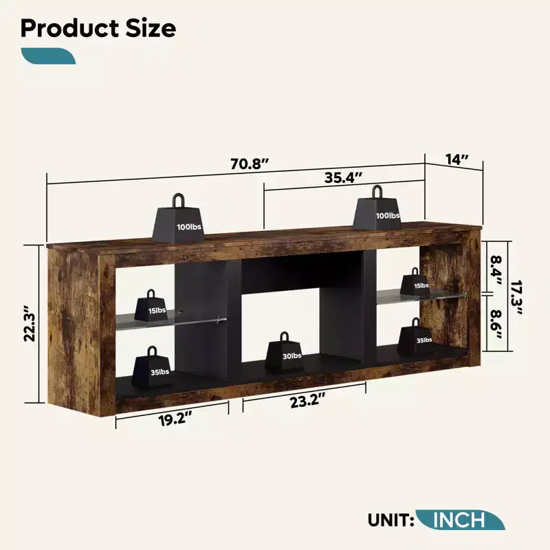 Mobile TV Bestier 71, mobile porta TV moderno per televisori fino a 75 pollici con luce LED, tavolo consolle TV con ripiani portaoggetti per soggiorno