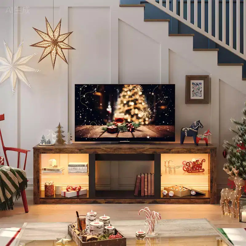 Mobile TV Bestier 71, mobile porta TV moderno per televisori fino a 75 pollici con luce LED, tavolo consolle TV con ripiani portaoggetti per soggiorno