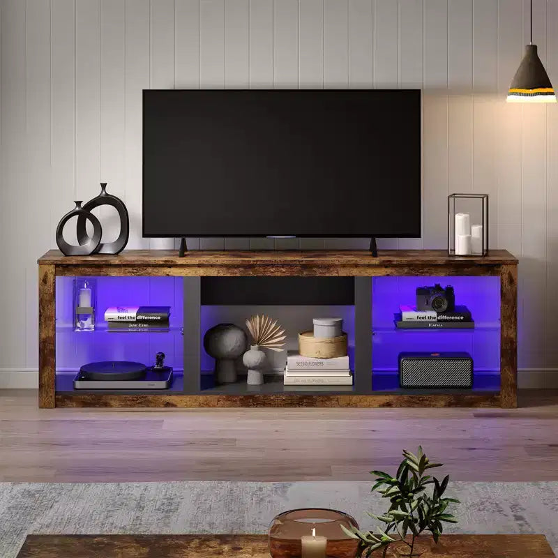 Mobile TV Bestier 71, mobile porta TV moderno per televisori fino a 75 pollici con luce LED, tavolo consolle TV con ripiani portaoggetti per soggiorno
